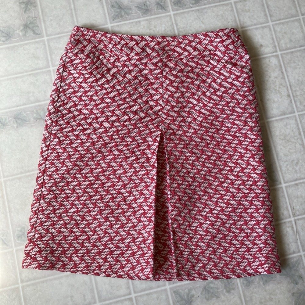 TALBOTS Coral Cream Retro Wool Blend Geometric Inverted Pleat Skirt 50's Modest